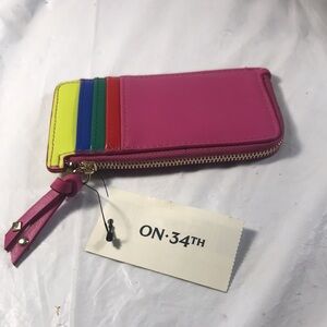 On 34th Ramonah Pink Multi Color Blocked Vegan Leather Card Case Wallet